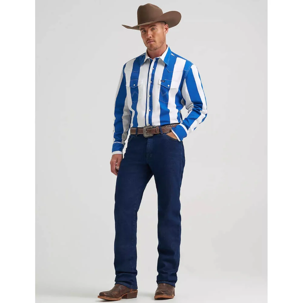 Wrangler Mens Vintage-Inspired Western Snap Shirt Big Blue - 112375917 - Image 4