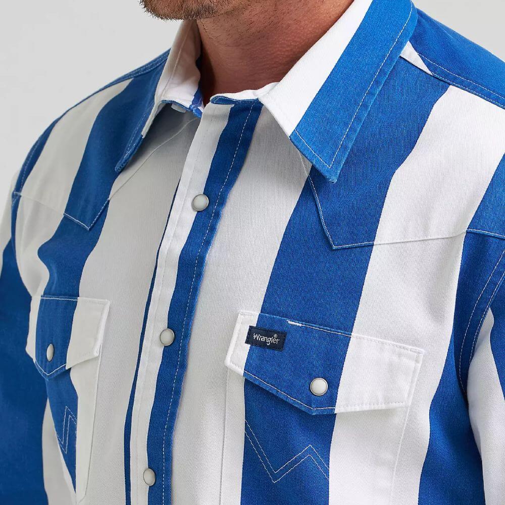 Wrangler Mens Vintage-Inspired Western Snap Shirt Big Blue - 112375917 - Image 5