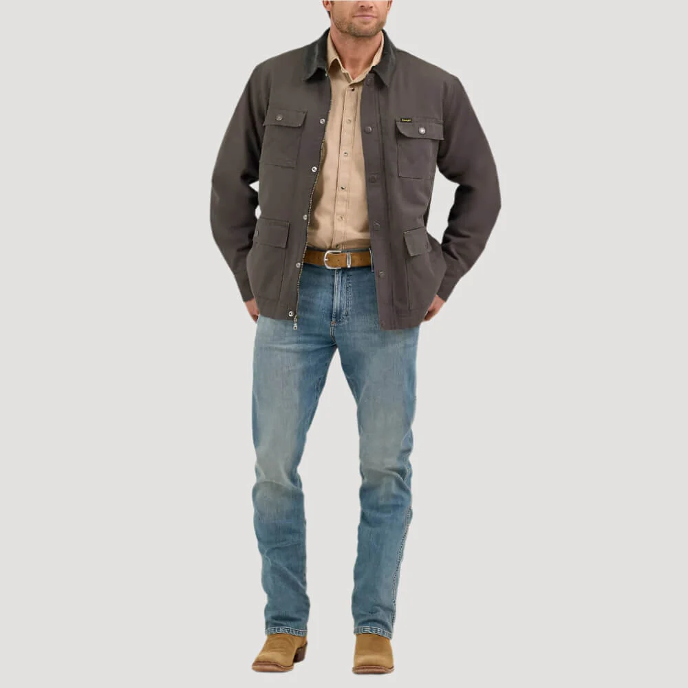 Wrangler Mens Western Lined Zip Front Barn Coat Raven - 112367620 - Image 3