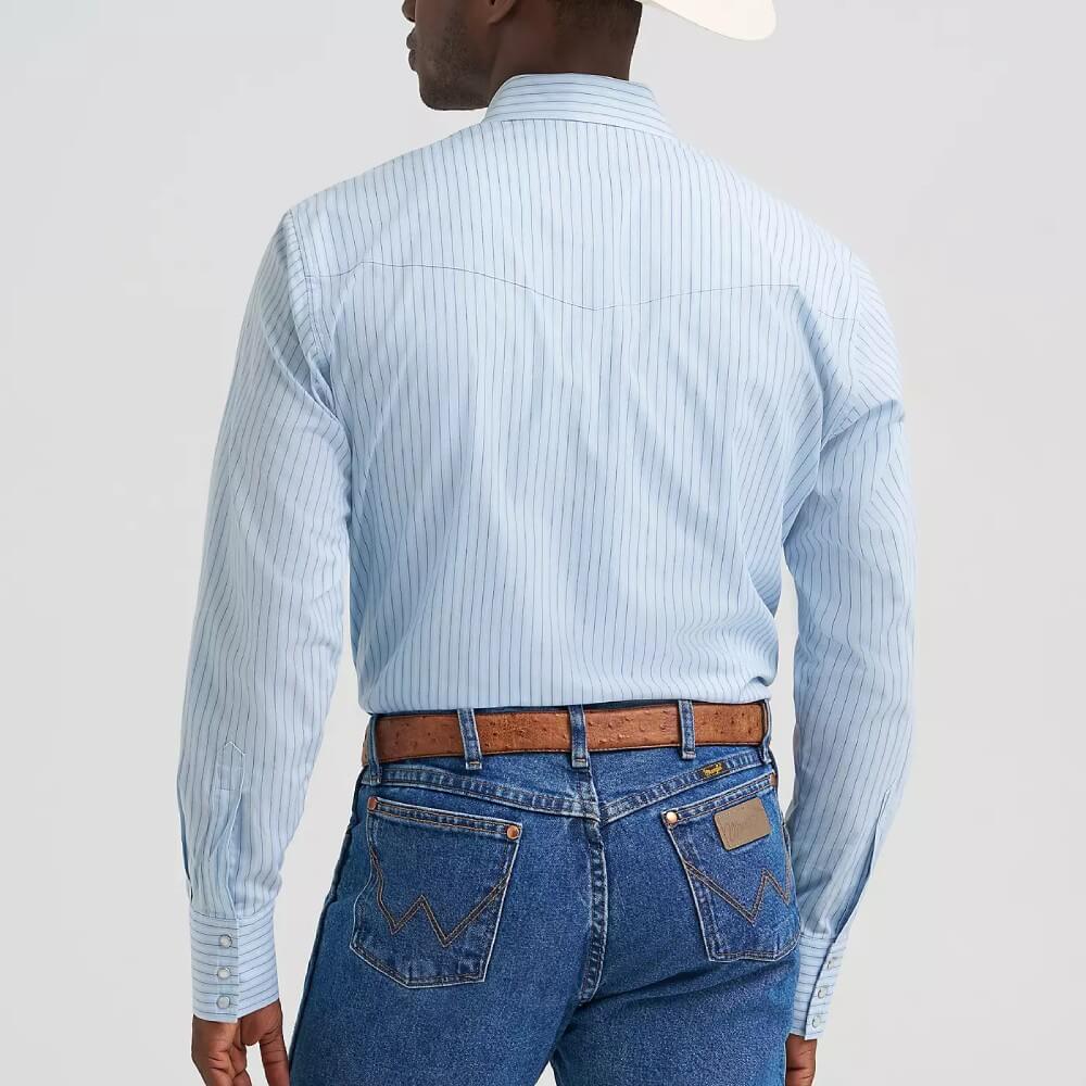 Wrangler Mens Long Sleeve Western Stripe Pearl Snap Shirt Sky Blue - 112374876 - Image 2