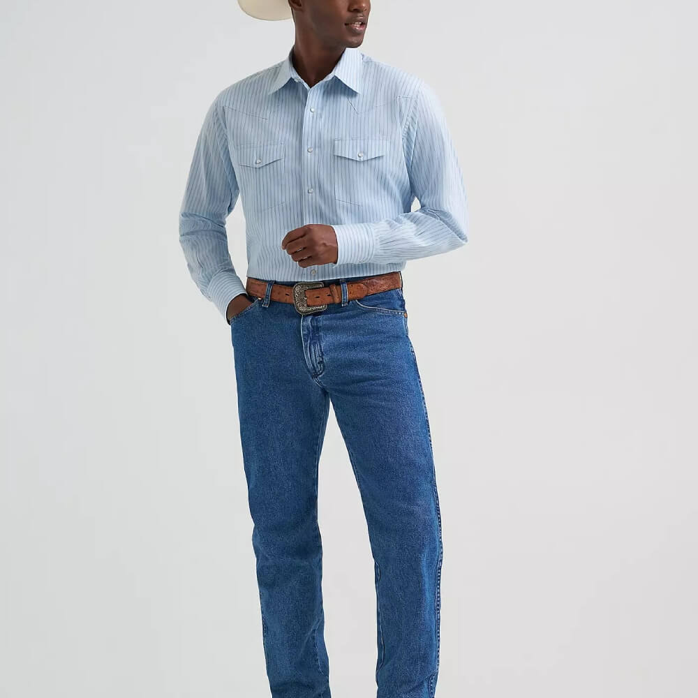 Wrangler Mens Long Sleeve Western Stripe Pearl Snap Shirt Sky Blue - 112374876 - Image 3