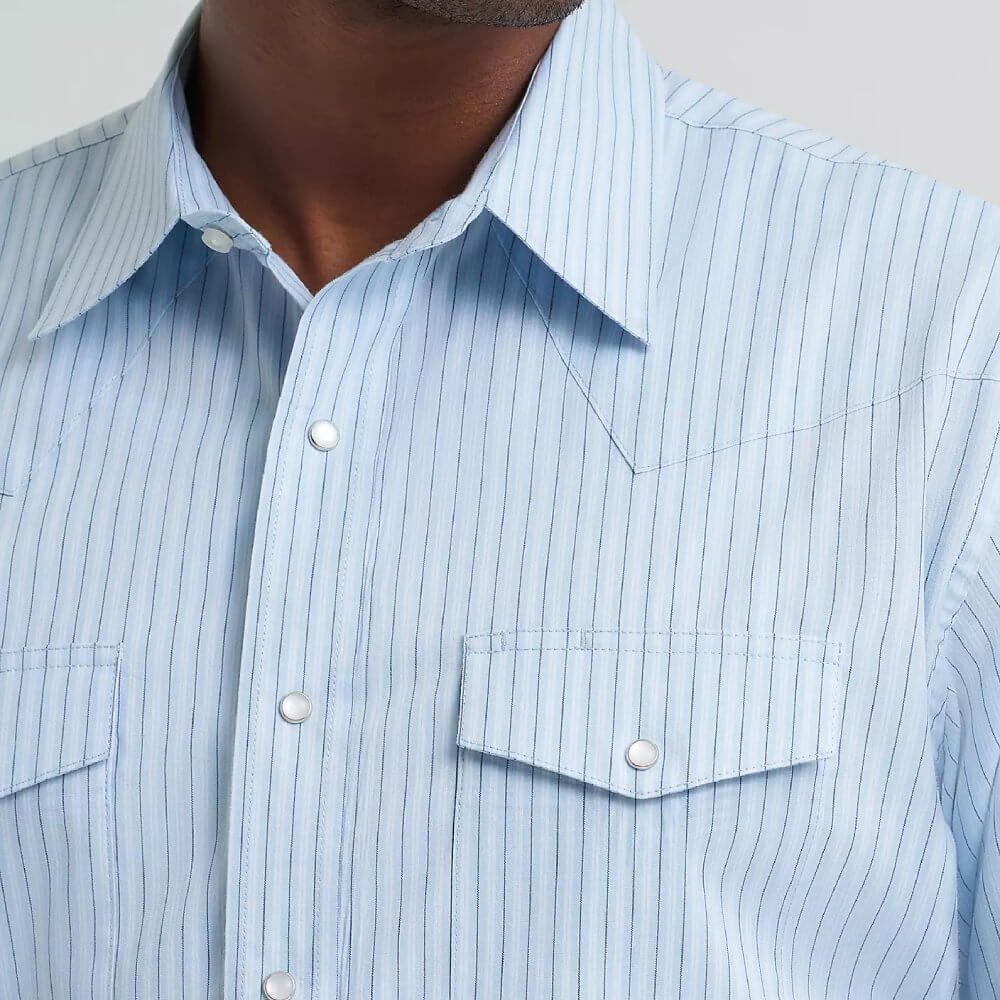 Wrangler Mens Long Sleeve Western Stripe Pearl Snap Shirt Sky Blue - 112374876 - Image 4