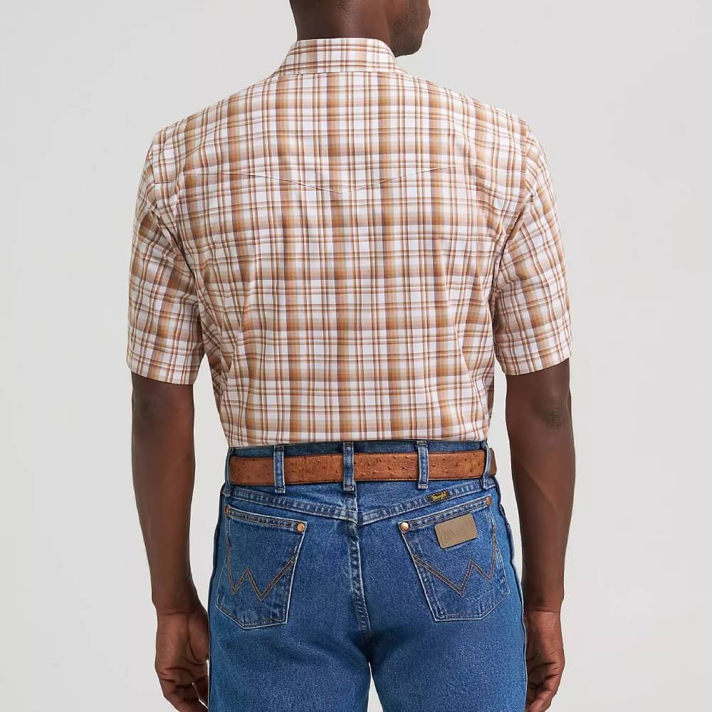 Wrangler Mens Wrinkle Resist Western Plaid Pearl Snap Shirt Hay Brown - 112374892 - Image 2