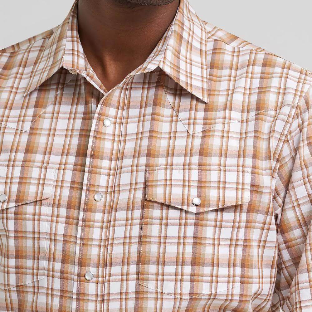 Wrangler Mens Wrinkle Resist Western Plaid Pearl Snap Shirt Hay Brown - 112374892 - Image 4