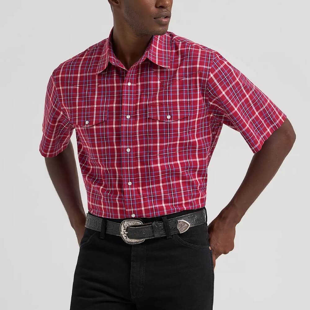 Wrangler Mens Wrinkle Resist Western Pearl Snap Shirt Deep Cherry - 112374878