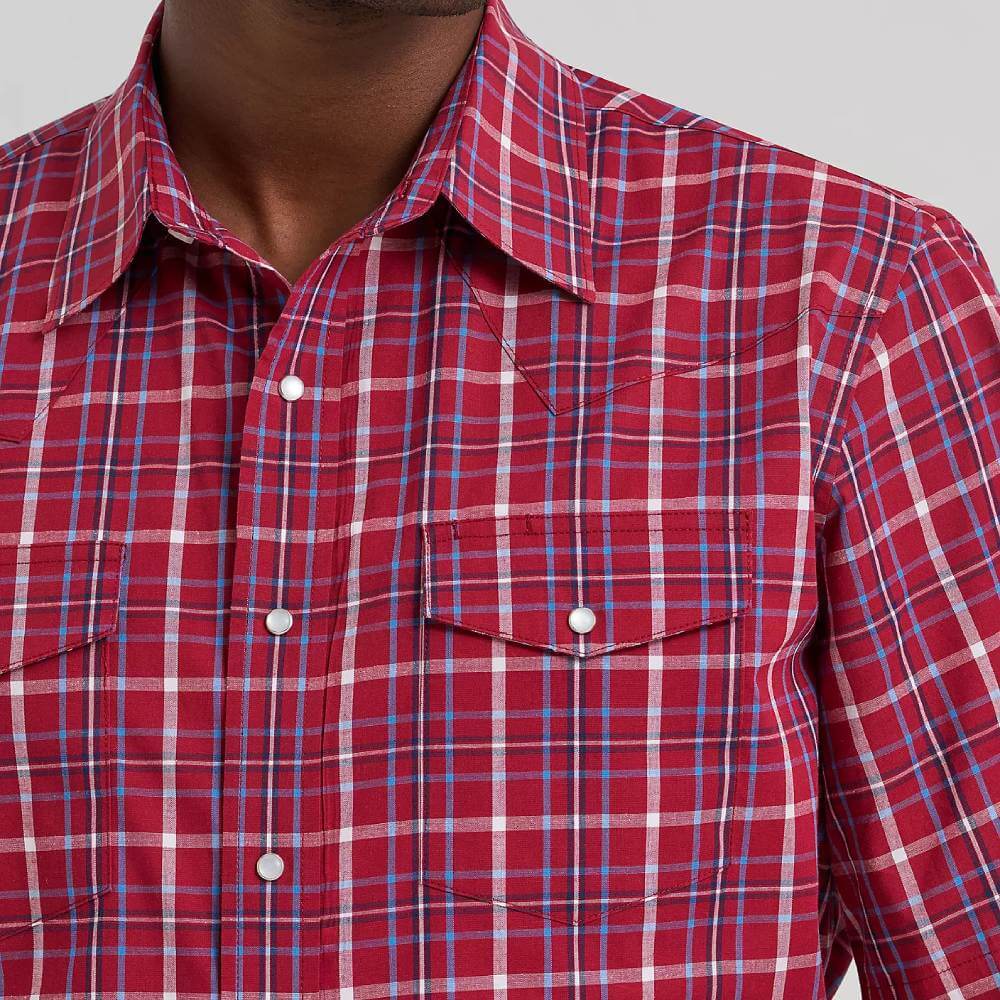 Wrangler Mens Wrinkle Resist Western Pearl Snap Shirt Deep Cherry - 112374878 - Image 4
