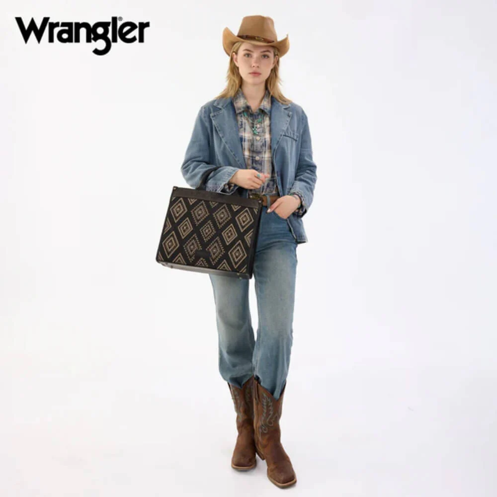 Wrangler Womens Aztec Studded Denim Tote/Crossbody Bag Black - WG435-8119BK - Image 2