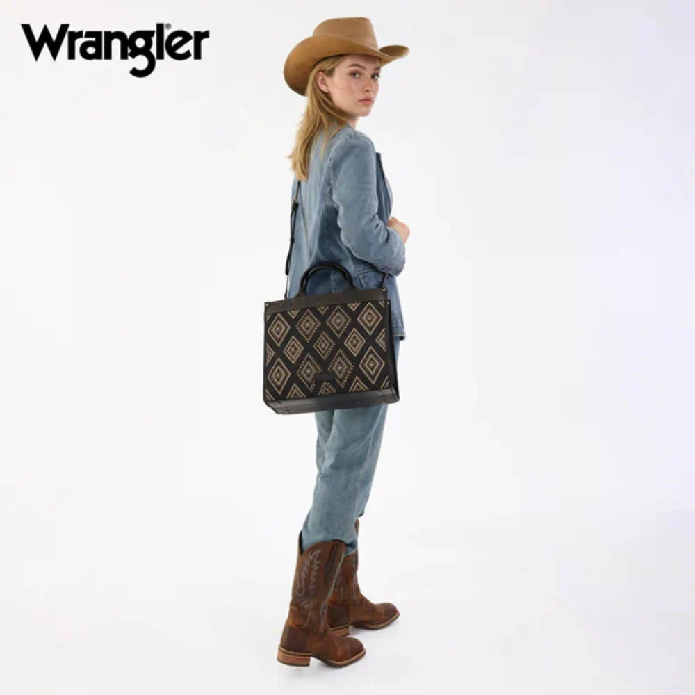 Wrangler Womens Aztec Studded Denim Tote/Crossbody Bag Black - WG435-8119BK - Image 3