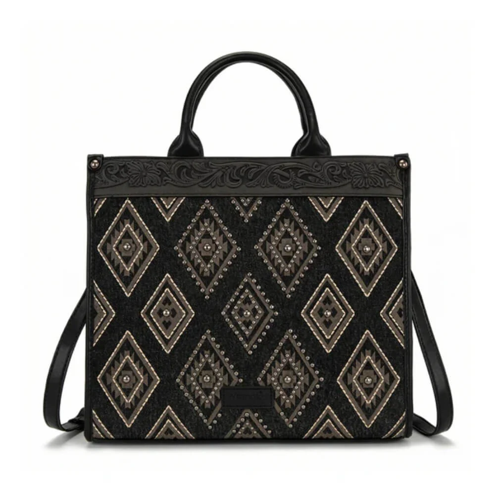 Wrangler Womens Aztec Studded Denim Tote/Crossbody Bag Black - WG435-8119BK - Image 5