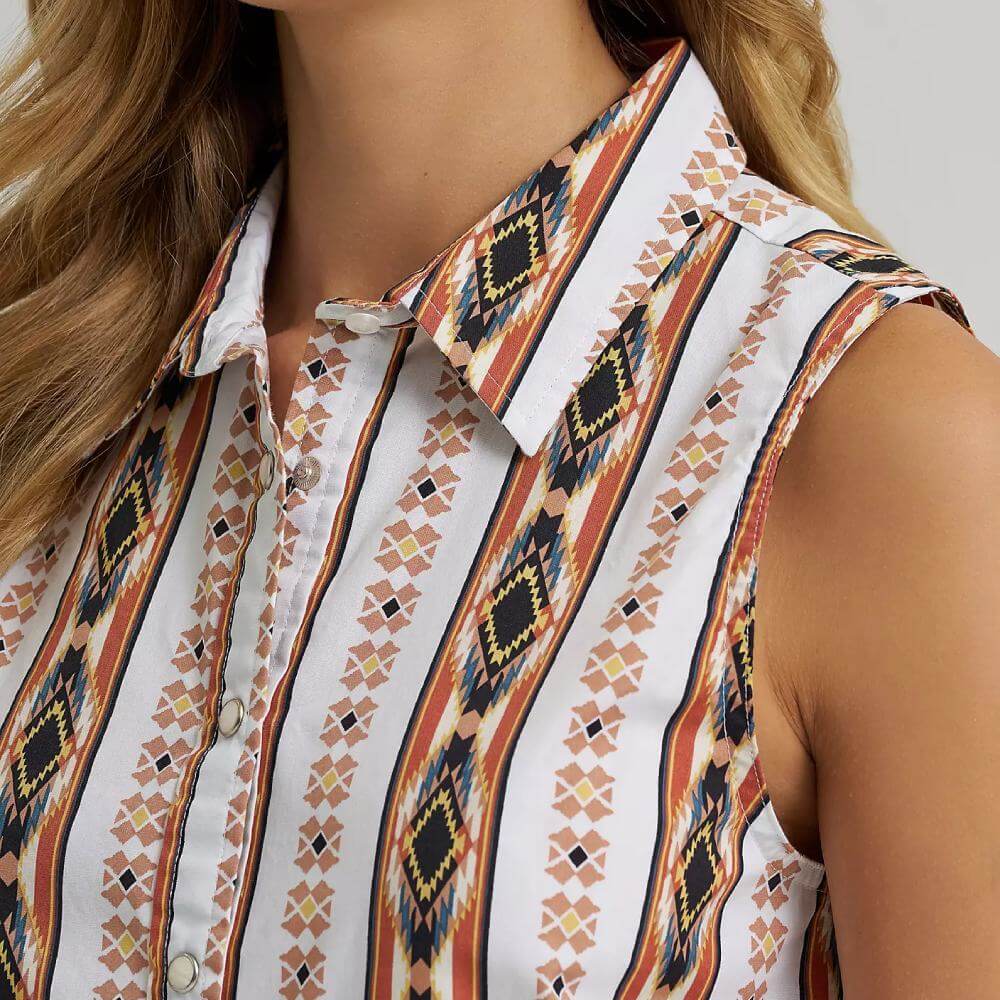 Wrangler Womens Checotah Print Shirt Vest Cream Off White - 112379511 - Image 3
