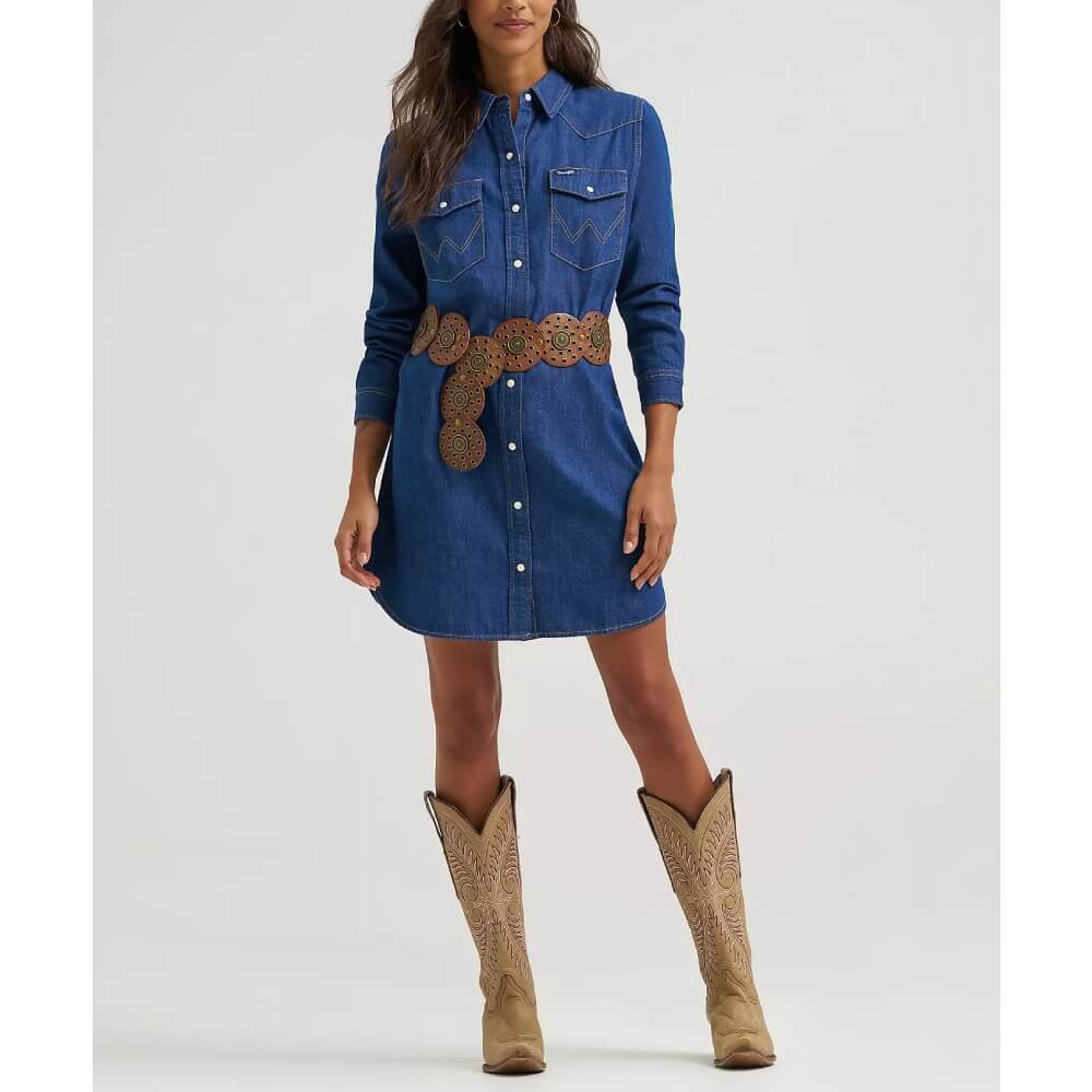 Wrangler Womens Relaxed Western Shirt Denim Dress - 112373761 - Image 4