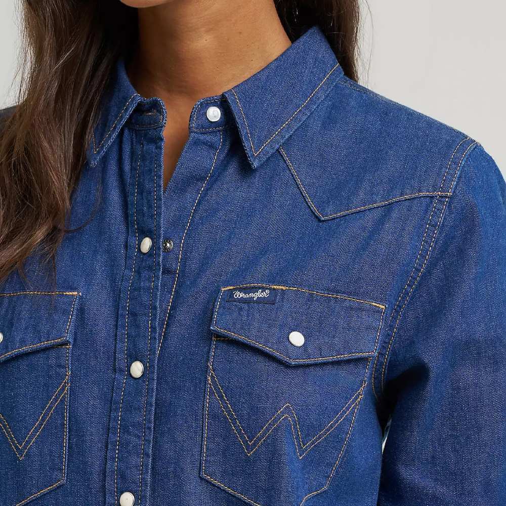 Wrangler Womens Relaxed Western Shirt Denim Dress - 112373761 - Image 6