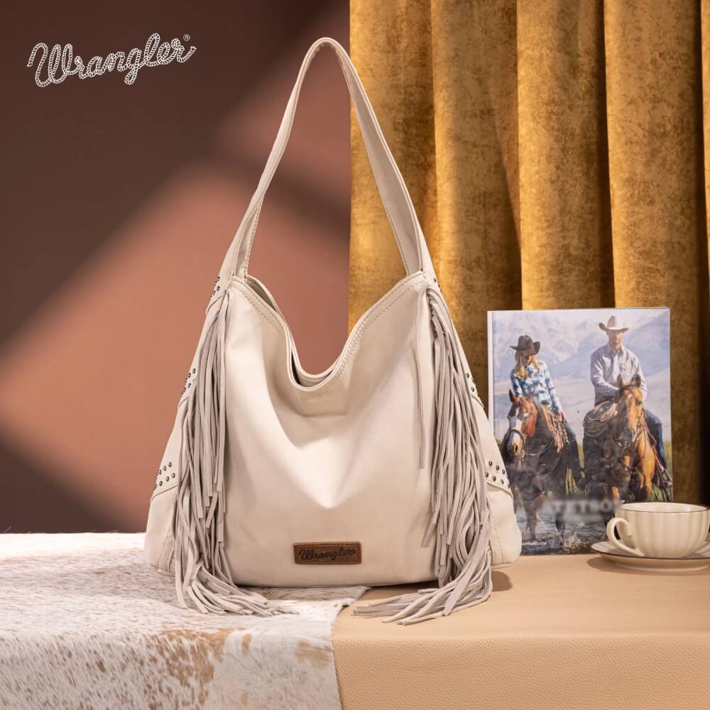 Wrangler Womens Fringe Studded Hobo Bag Beige - WG244-9182BG - Image 3