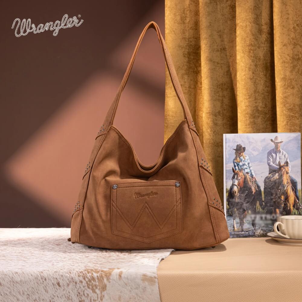 Wrangler Womens Fringe Studded Hobo Bag Brown - WG244-9182BR - Image 3