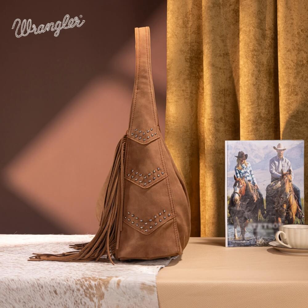 Wrangler Womens Fringe Studded Hobo Bag Brown - WG244-9182BR - Image 4