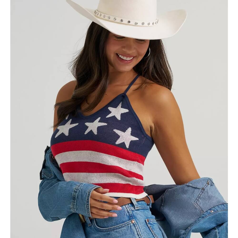 Wrangler Womens Stars and Stripes Crochet Tank Top Blue - 112379502 - Image 3
