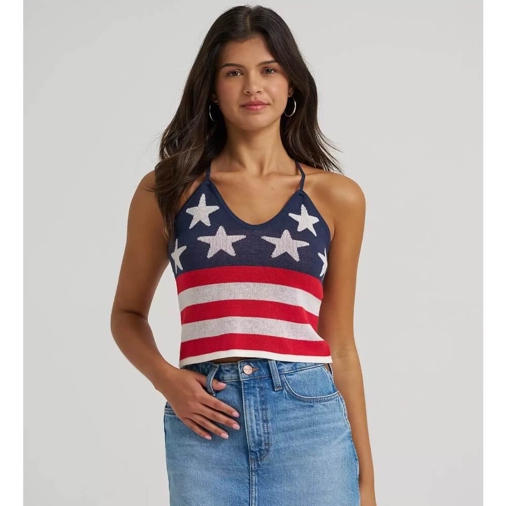 Wrangler Womens Stars and Stripes Crochet Tank Top Blue - 112379502 - Image 4