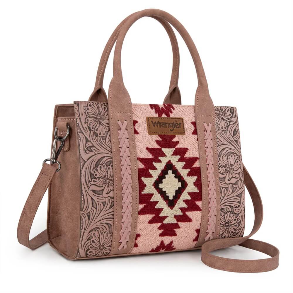 Wrangler Womens Tooled Aztec Pattern Print Tote/Crossbody Dark Pink - WG226-8120DPK - Image 5