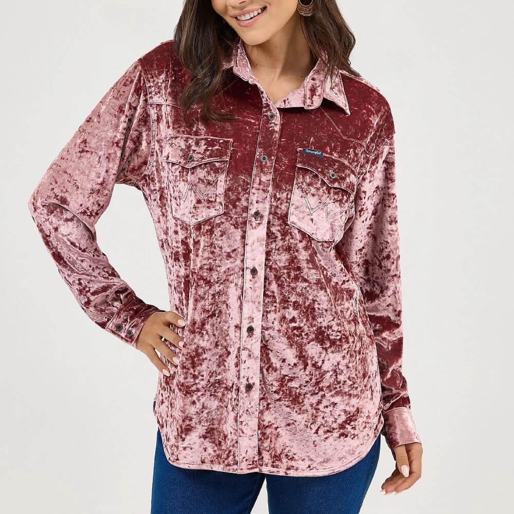 Wrangler Womens Velvet Blouse Wine Crush - 112371711 - Image 2