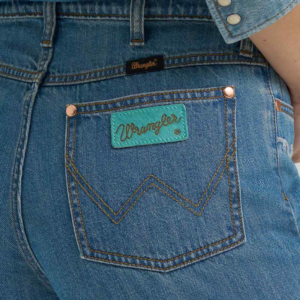 Wrangler x Lainey Wilson Womens Embroidered Cheeky Wide Leg Jeans Mid Wash - 112375654 - Image 6